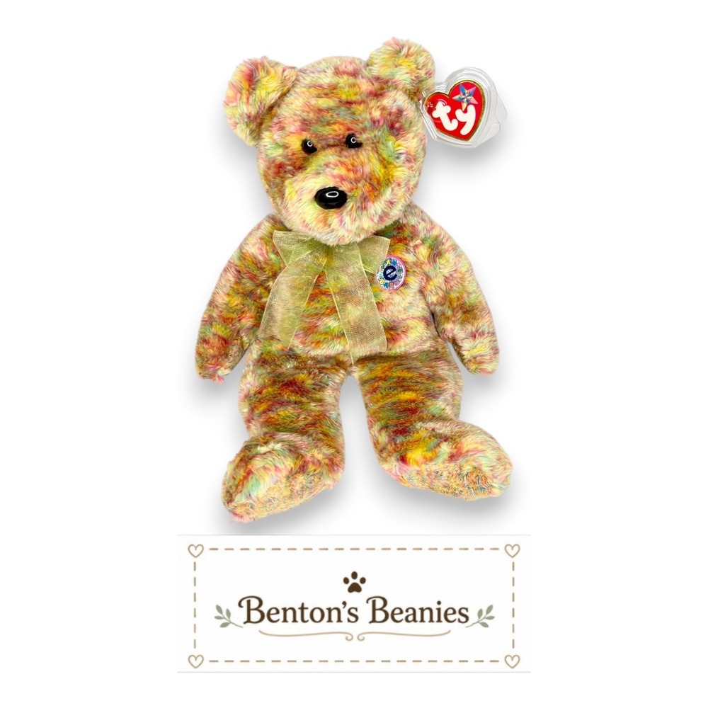 Speckles Bear Ty Beanie Buddy | Rainbow Swirl Sweetheart 🌈 | Mint Heart Tag ⭐